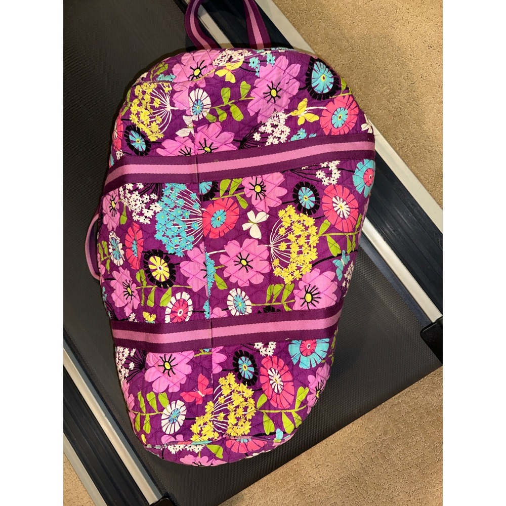 Vera Bradley Flutterby Floral Quilted Cotton 19" Duffel Travel Bag Purple Clean - Picture 6 of 10